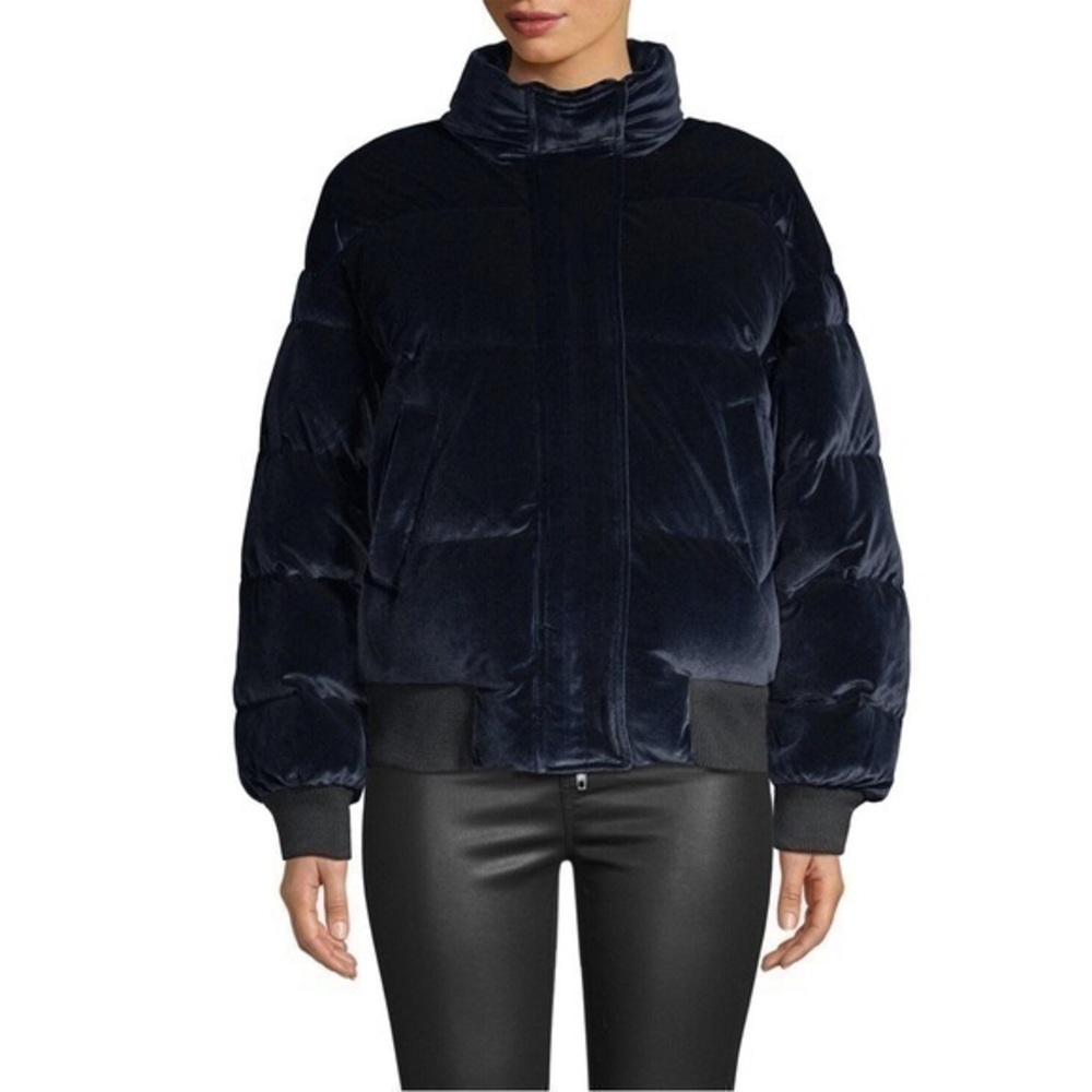 The Kooples Blue Velvet Navy Down Puffer Jacket Size Medium